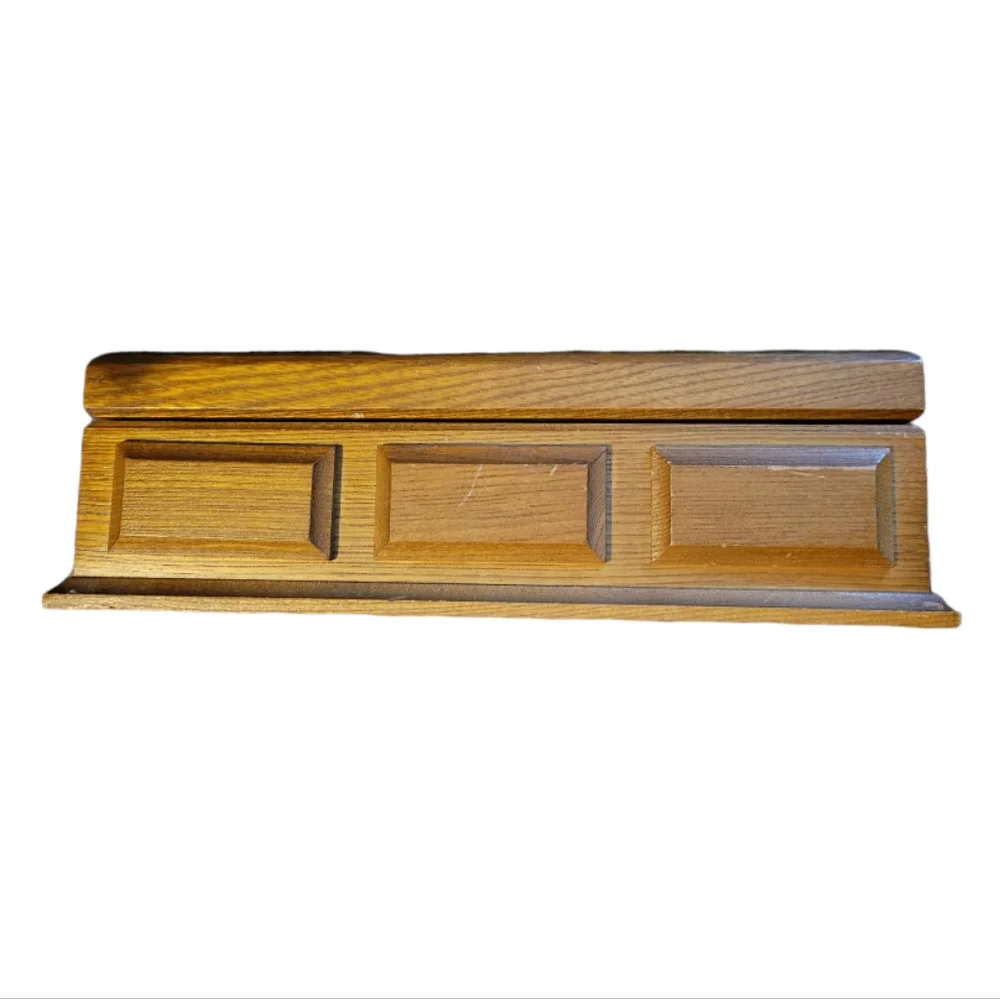 Vtg Jewelry Box Wooden Hinged 2 Layers Holds Rings Earrings Chains
